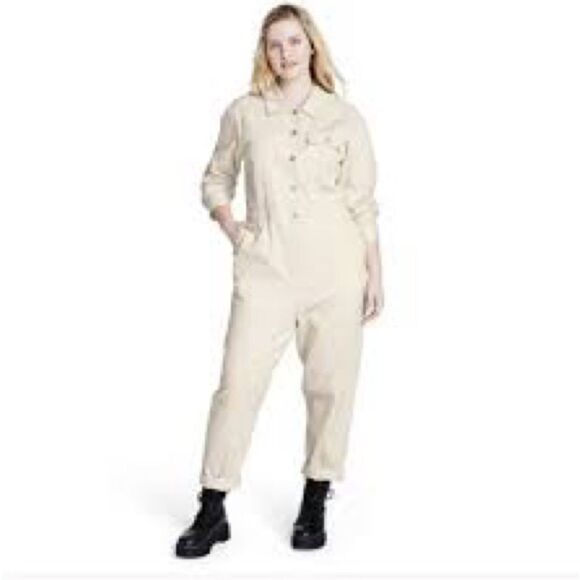 Sandy Liang x Target Women’s Button Front Long Sleeve Jumpsuit Birch Size 12 - Picture 1 of 16